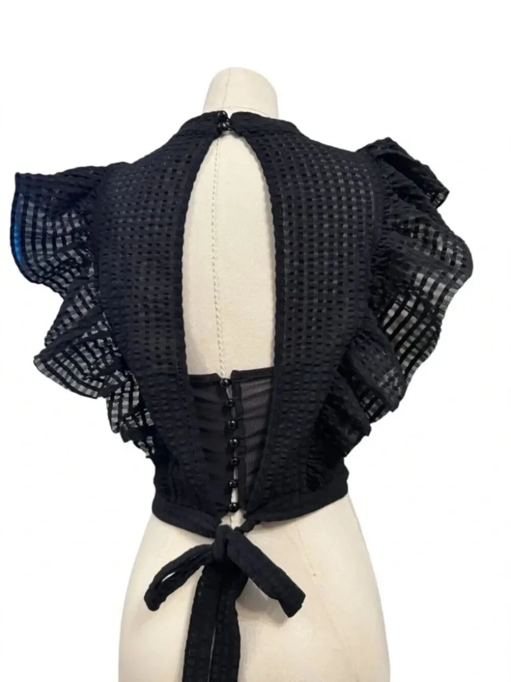 Maeve Crop Ruffle Mesh Top - Sz Small - Picture 8 of 9